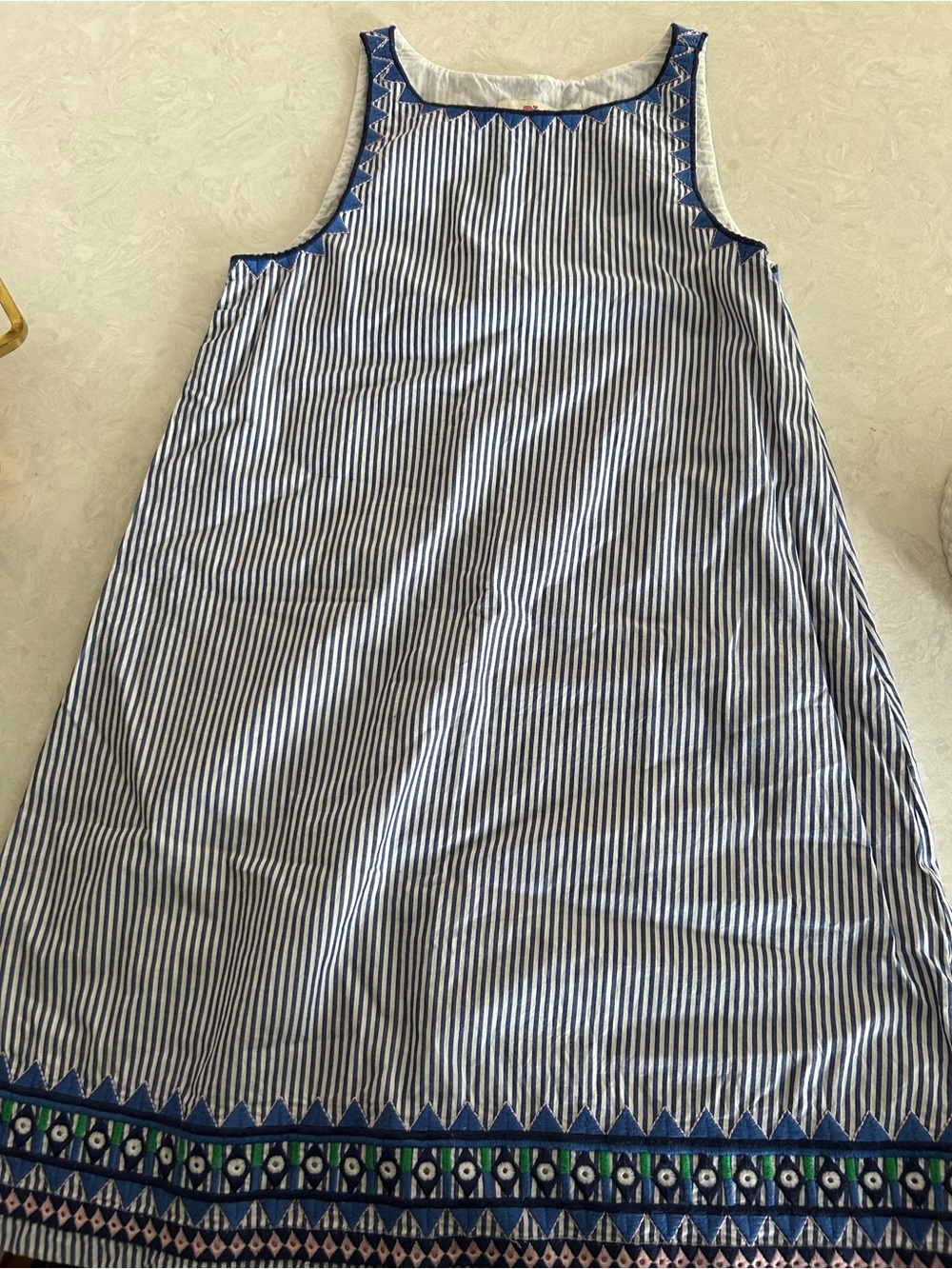 Vineyard Vines Navy and White Striped Embroidered Midi Dress
